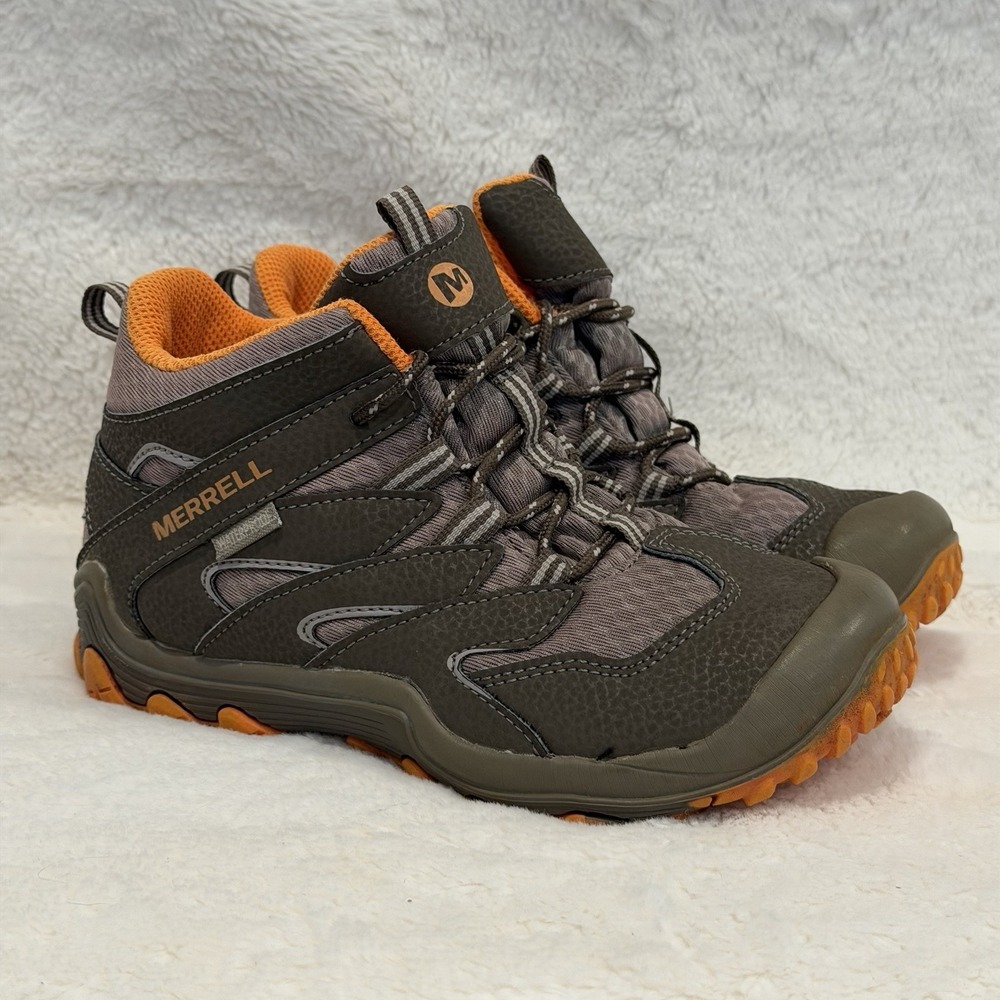 Merrell Chameleon 7 Waterproof Mid Hiking Boots Gray Orange Kids Boys Size 2 EC